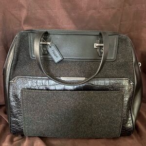 Coach Black Leather & Wool Structured Satchel | Large Zip Tote | Authentic